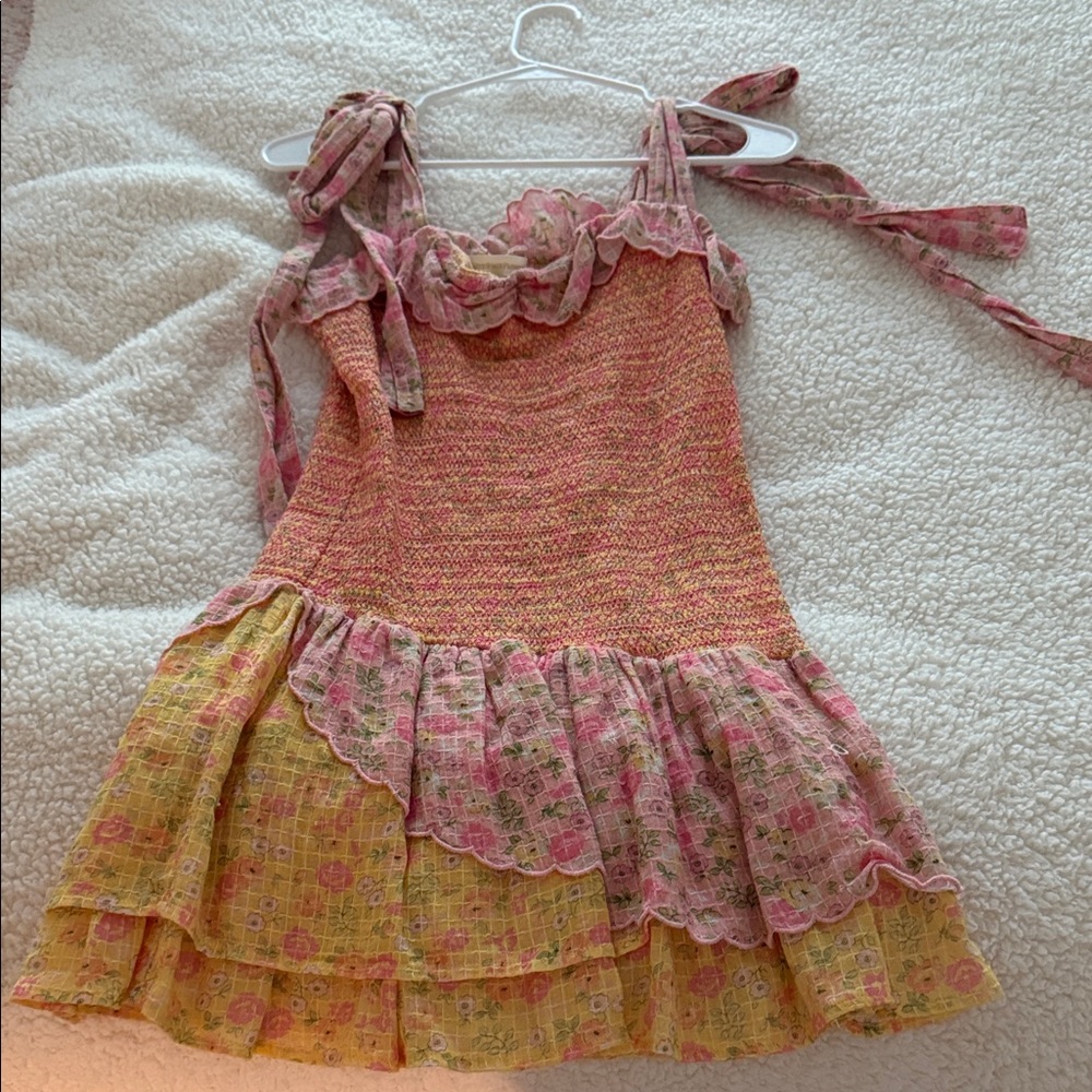 LoveShackFancy Pink and Yellow Floral Dress